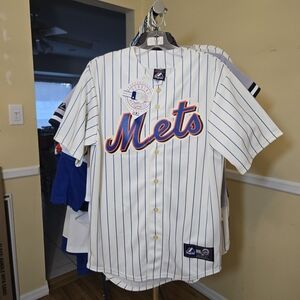 NWT Vintage Buttonup IVORY Pinstripe Majestic 90s New York Mets Jersey